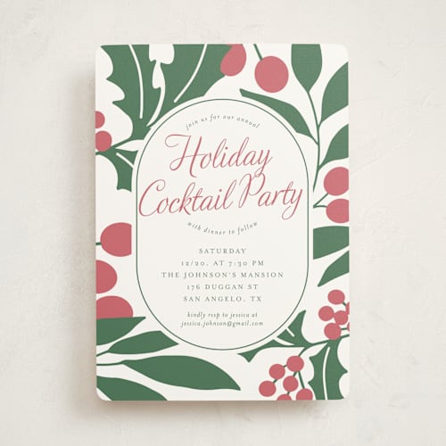 This is a snow holiday party invitations with standard by Deynaaz Daraei called celosia printing on signature in standard