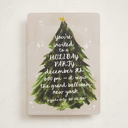 This is a evergreen holiday party invitations with standard by AK Graphics called painted tree printing on signature in standard