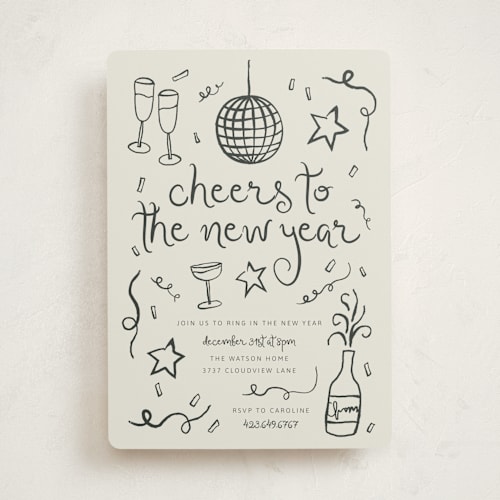 This is a chalkboard holiday party invitations with standard by Kelly Watkins called new year cheer printing on signature in standard