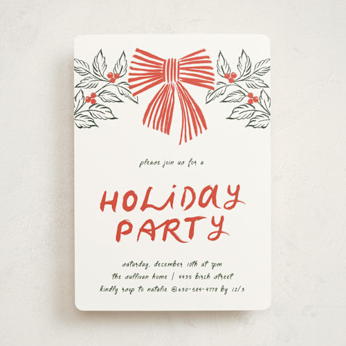 This is a poinsettia holiday party invitations with standard by Angela Marzuki called party bow printing on signature in standard