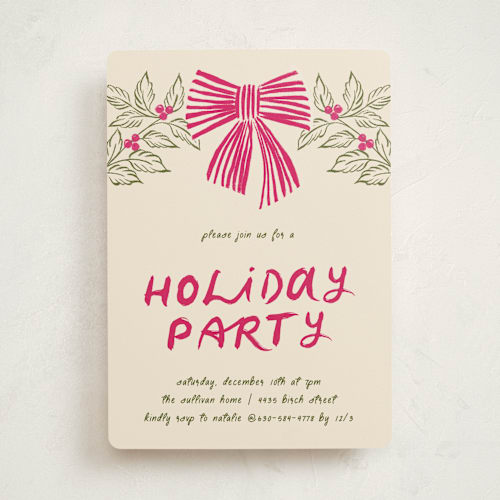 This is a sugar plum holiday party invitations with standard by Angela Marzuki called party bow printing on signature in standard