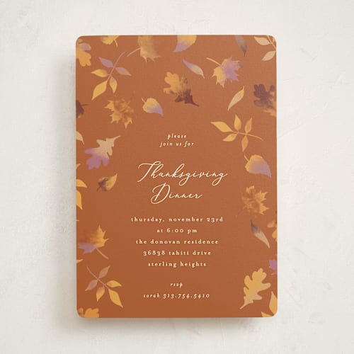 This is a ember holiday party invitations with standard by Jamie Alexander called autumn leaves printing on signature in standard