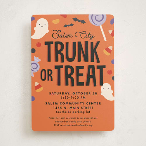 This is a pumpkin holiday party invitations with standard by Kacey Kendrick Wagner called spooky sweets printing on signature in standard