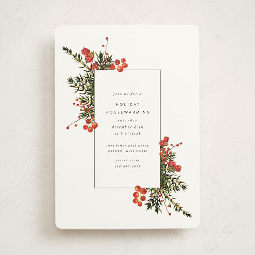 This is a cardinal holiday party invitations with standard by Erin Hodges called verdurous printing on signature in standard