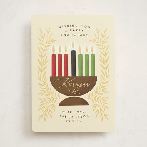 This is a canary kwanzaa cards with standard by Randi Cirelli called botanical kinara printing on signature in standard