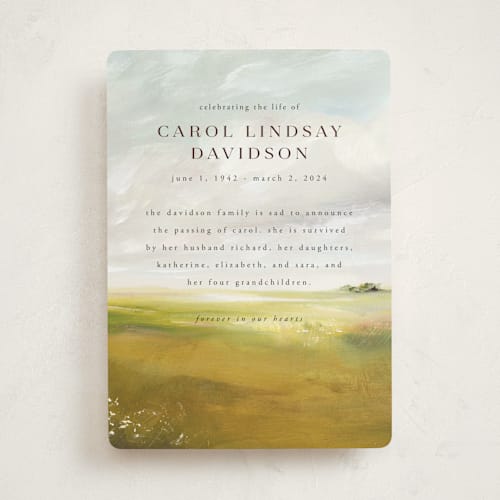This is a fern memorial cards with standard by Lindsay Megahed called savanna printing on signature in standard