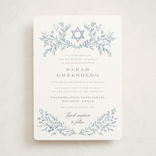 This is a glacier bar mitzvah bat mitzvah invitations with standard by Petra Kern called monogrammed printing on signature in standard
