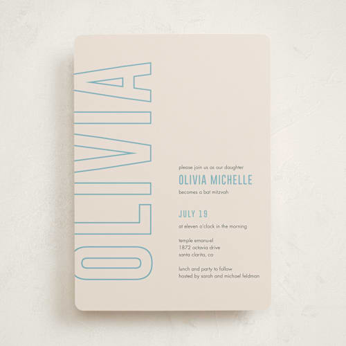 This is a sky bar mitzvah bat mitzvah invitations with standard by Ilene Guy called bold name printing on signature in standard
