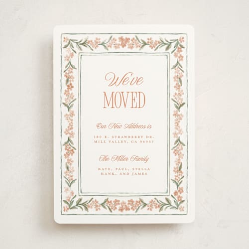 This is a persimmon moving announcements with standard by Jenna Holcomb called vintage sketched printing on signature in standard