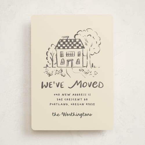 This is a beetlev moving announcements with standard by Creo Study called hand-drawn moving news printing on signature in standard