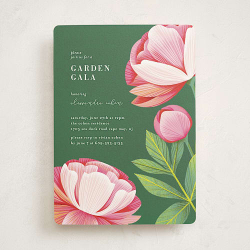 This is a sage party invitations with standard by Laura Moyer called a garden gala printing on signature in standard