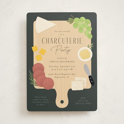 This is a rosemary party invitations with standard by Kacey Kendrick Wagner called charcuterie party printing on signature in standard
