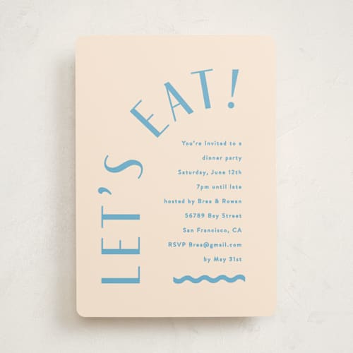 This is a cream party invitations with standard by Angela Thompson called arch type printing on signature in standard