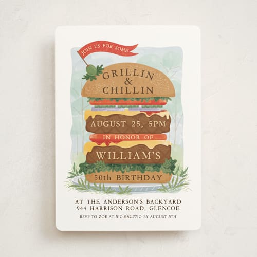 This is a ketchup party invitations with standard by Paper Sun Studio called grillin' and chillin' printing on signature in standard