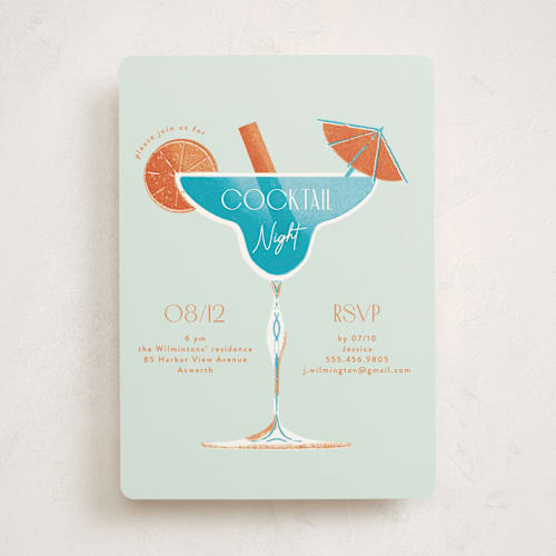 This is a curacao party invitations with standard by Gwen Bedat called cocktail night printing on signature in standard
