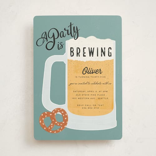 This is a ocean party invitations with standard by Sherley Ferreira called a party is brewing printing on signature in standard