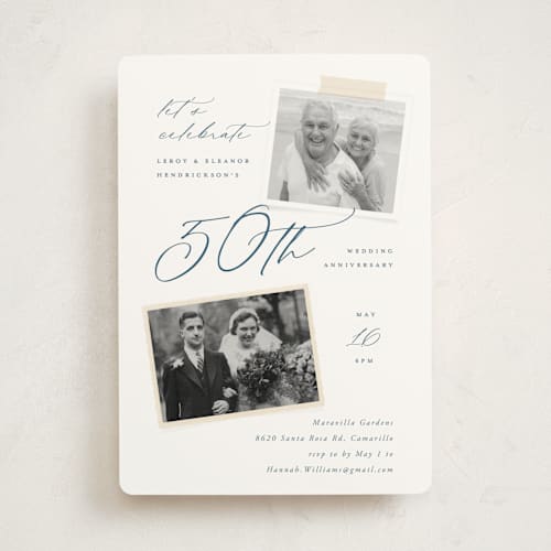 This is a sapphire party invitations with standard by Kamala Nahas called then and now printing on signature in standard