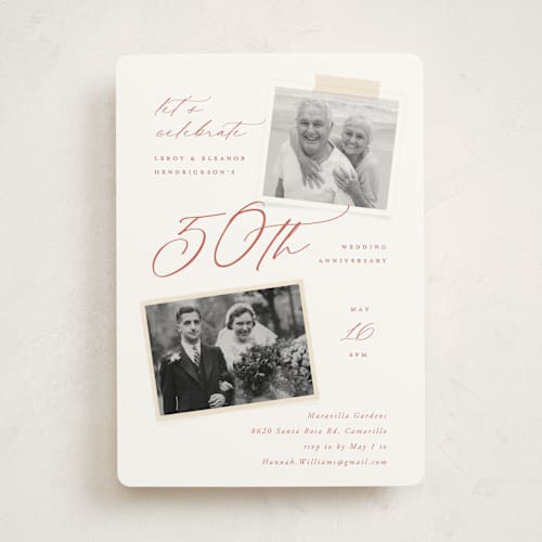 This is a coral party invitations with standard by Kamala Nahas called then and now printing on signature in standard