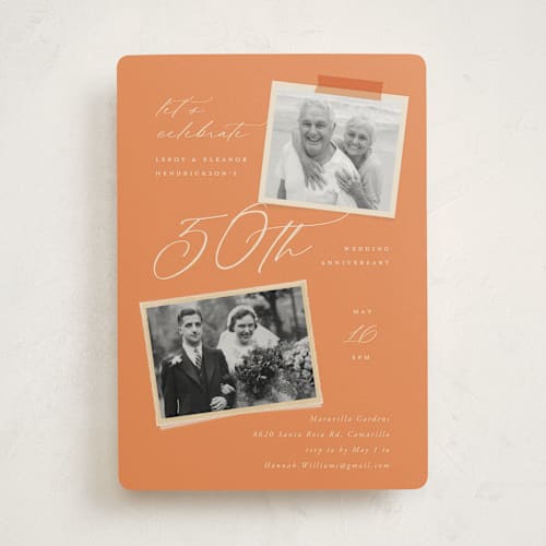 This is a leather party invitations with standard by Kamala Nahas called then and now printing on signature in standard