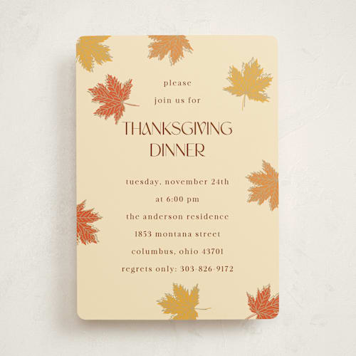 This is a vanilla party invitations with standard by Iveta Angelova called falling leaves printing on signature in standard