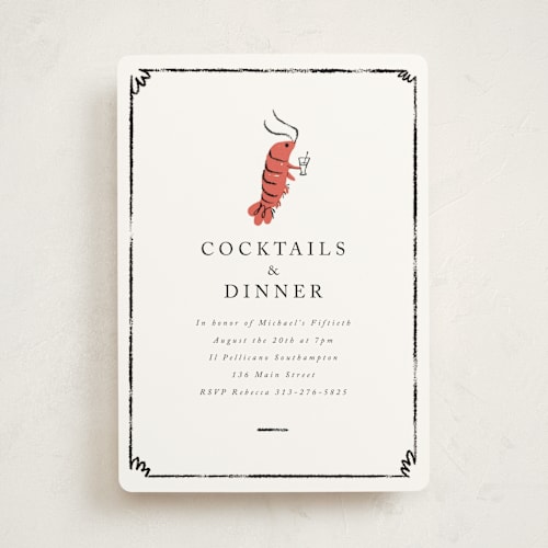 This is a pearl party invitations with standard by mo kelley called shrimp cocktail printing on signature in standard