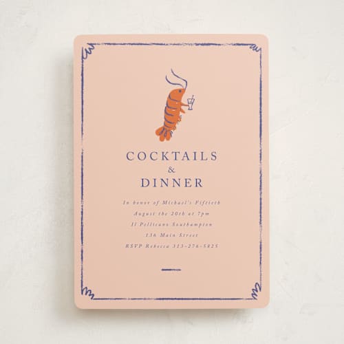 This is a peachy party invitations with standard by mo kelley called shrimp cocktail printing on signature in standard