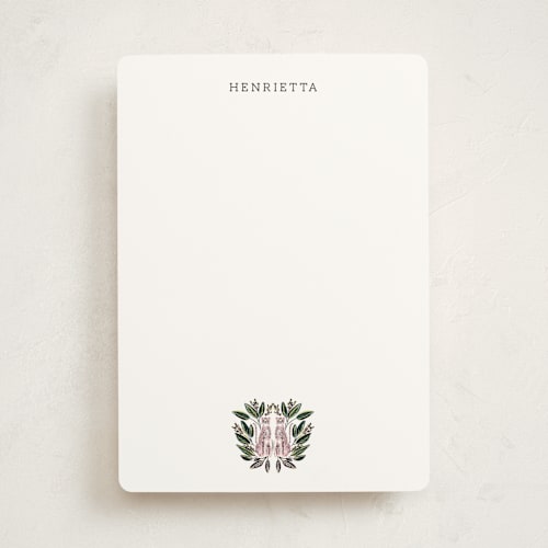 This is a blush personalized stationery thank you cards with standard by Britt Mills called cheetah crest printing on signature in 5x7