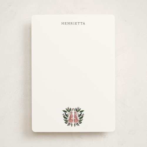 This is a coral personalized stationery thank you cards with standard by Britt Mills called cheetah crest printing on signature in 5x7