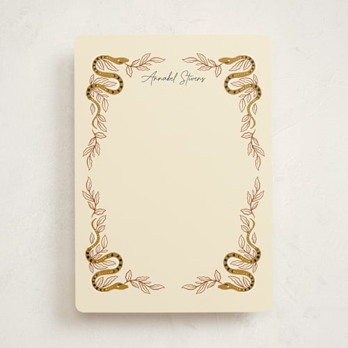 This is a mustard personalized stationery thank you cards with standard by Hanna Symonovych called moon snakes printing on signature in 5x7