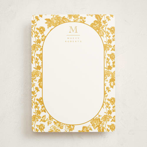 This is a goldenrod personalized stationery thank you cards with standard by Jenna Holcomb called toile printing on signature in 5x7