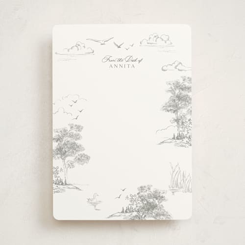 This is a stone personalized stationery thank you cards with standard by Lucrecia Caporale called lake side toile printing on signature in 5x7