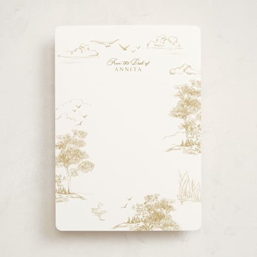 This is a seashell personalized stationery thank you cards with standard by Lucrecia Caporale called lake side toile printing on signature in 5x7
