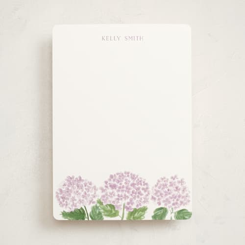 This is a lavender personalized stationery thank you cards with standard by Lydia Carns called hydrangea love printing on signature in 5x7