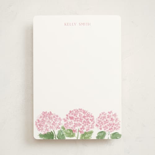 This is a blush personalized stationery thank you cards with standard by Lydia Carns called hydrangea love printing on signature in 5x7