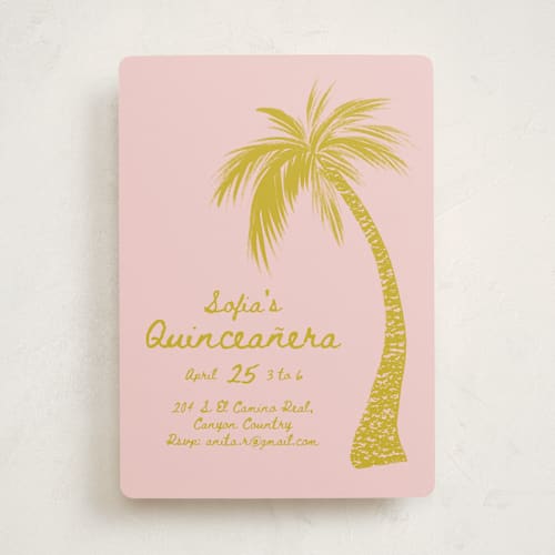 This is a sunshine sweet sixteen birthday party invitations with standard by Gwen Bedat called palm printing on signature in standard