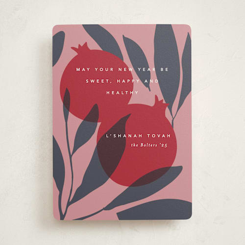 This is a pomegranate rosh hashanah cards with standard by Creo Study called mod rosh hashanah printing on signature in standard