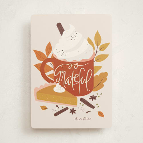 This is a pumpkin pie thanksgiving cards invitations with standard by Vera Lim called thanks a latte printing on signature in standard