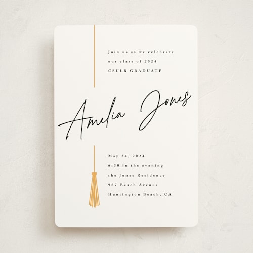 This is a sunshine graduation invitations with standard by Owl and Toad called written out printing on signature in standard