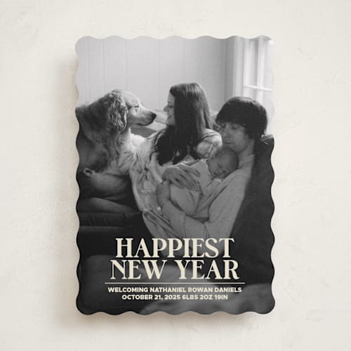 This is a champagne babys first christmas with standard by Jenna Holcomb called news printing on recycled smooth signature in standard