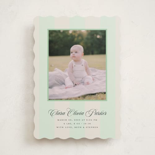 This is a verde birth announcements with standard by Megan Davis called gelato printing on recycled smooth signature in standard