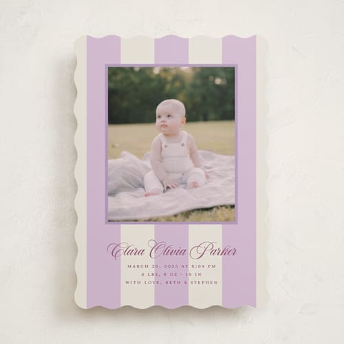 This is a viola birth announcements with standard by Megan Davis called gelato printing on smooth signature in standard