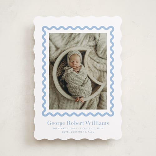 This is a bluebell birth announcements with standard by Megan Davis called ric rac printing on smooth signature in standard