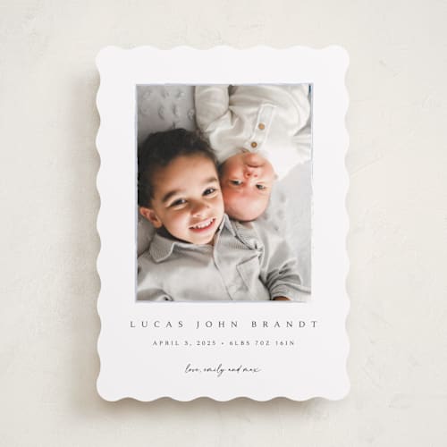 This is a shadow birth announcements with standard by Kasia Labocki called border printing on smooth signature in standard