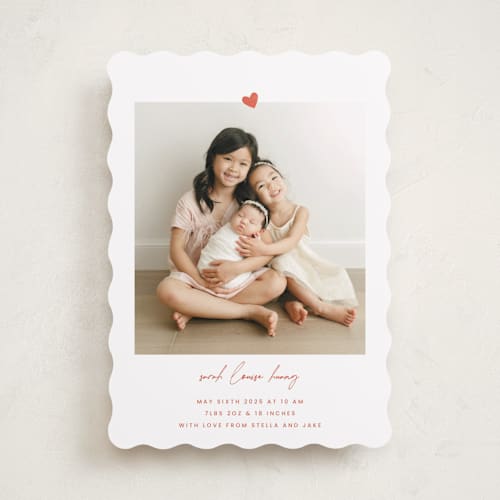 This is a terracotta birth announcements with standard by Blustery August called camellia printing on recycled smooth signature in standard