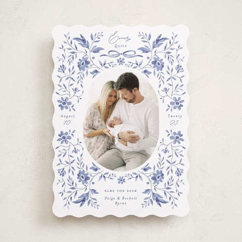 This is a bluebird birth announcements with standard by Susan Zinader called daisy toile printing on smooth signature in standard
