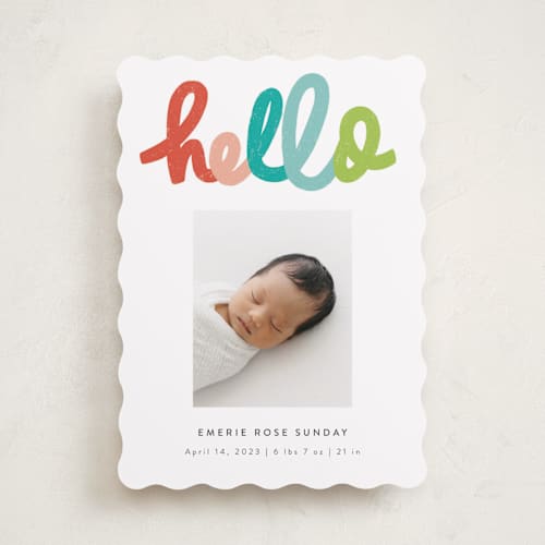 This is a dream birth announcements with standard by Stephanie Hawkes called hello doodle printing on recycled smooth signature in standard
