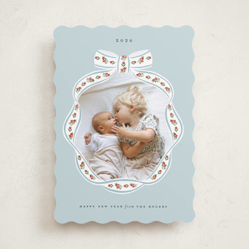 This is a winter sky photo christmas cards with standard by Itsy Belle Studio called cottage ribbon printing on recycled smooth signature in standard