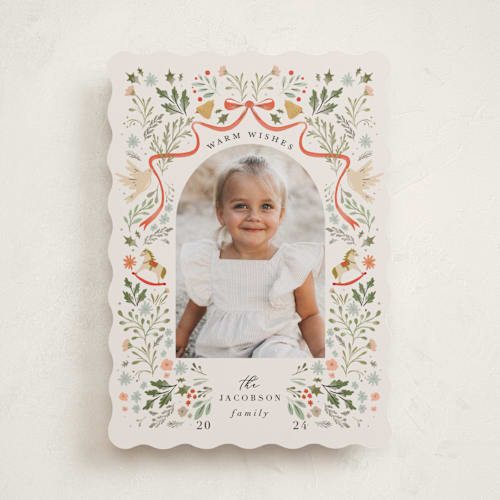 This is a almond photo christmas cards with standard by Hannah Williams called ribbons and florals printing on recycled smooth signature in standard