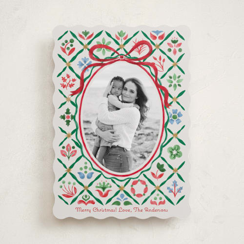 This is a wreath photo christmas cards with standard by Paper Sun Studio called patchwork christmas printing on recycled smooth signature in standard