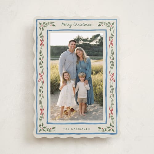 This is a porcelain photo christmas cards with standard by Chris Griffith called holiday gingham printing on recycled smooth signature in standard
